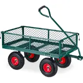 Relaxdays Handwagen, praktischer Bollerwagen für den Garten, Luftbereifung, klappbare Seitenteile, bis 200 kg, grün-rot