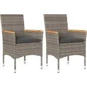 vidaXL Gartenstühle mit Kissen 2 Stk. Grau Poly Rattan