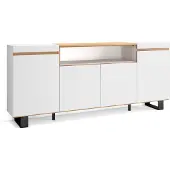 Skraut Home Sideboard, Highboard, 200x35x87cm, 4 Türen, Weiß und Eiche Soft