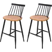 Mendler 2er-Set Barhocker MCW-G69, Tresenhocker Barstuhl, Massivholz Retro Design Metall Fußablage Gastronomie naturfarben