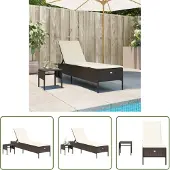 The Living Store Sonnenliege mit Tisch und Auflage Braun Poly Rattan