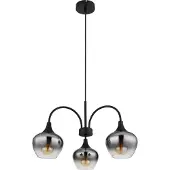Globo Lighting Hängeleuchte Metall schwarz matt, Glas rauchfarben, klar verlaufend, Kabel Textil schwarz, Höhe kürzbar, ø: 550mm, H: 1200mm, exkl. 3x E27 40W 230V