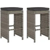 vidaXL Garten-Barhocker mit Kissen 2 Stk. Grau Poly Rattan