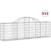 vidaXL Gabionen mit Hochbogen 15 Stk. 200x30x60/80 cm Verzinktes Eisen