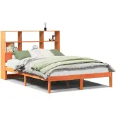 Syfax Massivholzbett mit Regal ohne Matratze Wachsbraun 120x200 cm