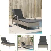 The Living Store Sonnenliege mit Auflage Hellgrau 63x200x81 cm Poly Rattan