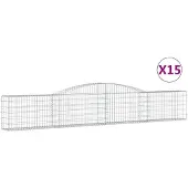 vidaXL Gabionen mit Hochbogen 15 Stk. 400x30x60/80 cm Verzinktes Eisen