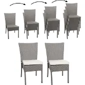 Mendler 2er-Set Poly-Rattan Stuhl MCW-G19, Balkonstuhl Gartenstuhl, stapelbar grau, Kissen creme