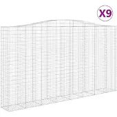 vidaXL Gabionen mit Hochbogen 9 Stk. 400x50x220/240cm Verzinktes Eisen