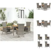 vidaXL 5-tlg. Garten-Essgruppe mit Kissen Grau Poly Rattan - Gartenstühle
