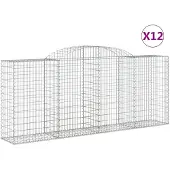 vidaXL Gabionen mit Hochbogen 12 Stk 300x50x120/140cm Verzinktes Eisen