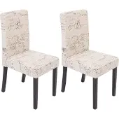 Mendler 2er-Set Esszimmerstuhl Stuhl Küchenstuhl Littau Textil mit Schriftzug, creme, dunkle Beine