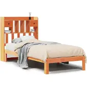 Syfax Massivholzbett mit Regal ohne Matratze Wachsbraun 75x190 cm