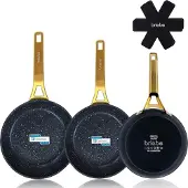 Briebe Gold Titanium Set 3 Antihaft-Induktionspfannen Titan 18-20-24cm, Geschmiedetes Aluminium Schwarz