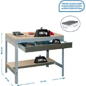 Simonwork (bancos De Trabajo) PROREGAL Werkbank BUFFALO mit Schubfach | HxBxT 84x90x61cm | Traglast 400kg | Grau