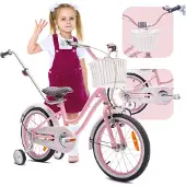Sun baby Heart Bike Kinderfahrrad für Mädchen 16 Zoll, ab 4 Jahre, mit Stützrädern, abnehmbarer Schubstange, Korb, Klingel, Rücktrittbremse & V-Brake