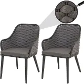 Mendler 2er-Set Aluminium-Gartenstuhl MCW-O16, Outdoor Stuhl Armlehne, Olefin Seilgeflecht Rope anthrazit Kissen dunkelgrau