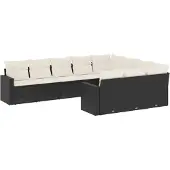 vidaXL 10-tlg. Garten-Sofagarnitur mit Kissen Schwarz Poly Rattan