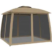 Syfax Pavillon mit Doppeldach & Netzwänden Taupe 2,93x2,93 m Stahl
