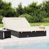 Prolenta Maison Exclusive - 2-Personen-Sonnenliege mit Dach Schwarz 213x118x97 Poly Rattan