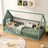 TavilaEcon Massives Kiefernholz+MDF Kinderbett, 90x200cm, Grün, Robust und Langlebig