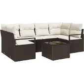vidaXL Gartensofa-set 7 stk. 6-Sitzanzahl Braun und Creme Poly-Rattan