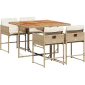 vidaXL 5-tlg. Garten-Essgruppe mit Kissen Beige Poly Rattan