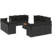 vidaXL 13-tlg. Garten-Sofagarnitur mit Kissen Schwarz Poly Rattan