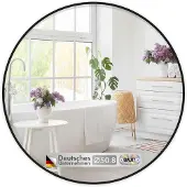 Floordirekt Wandspiegel Schwarz, Ø 50 cm Spiegel rund mit schwarzem Rahmen aus Aluminiumlegierung, WC Spiegel, Bella