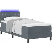 Syfax LED Boxspringbett mit Matratze Dunkelgrau 80 x 200 cm Samt