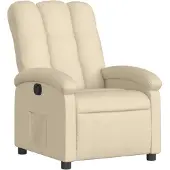 Syfax Cremefarbener Stoff-Relaxsessel mit manueller Liegefunktion, dick gepolstert, atmungsaktiv, Seitentasche, 70x101x93 cm