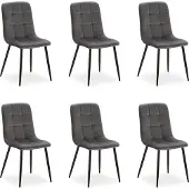 Homestyle4u Esszimmerstuhl 6er Set Samt Polsterstuhl Leinen Grau Küchenstuhl Metall