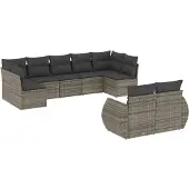 vidaXL 9-tlg. Garten-Sofagarnitur mit Kissen Grau Poly Rattan