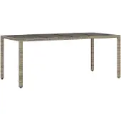 vidaXL Gartentisch mit Glasplatte Grau 190x90x75 cm Poly Rattan