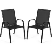 Costway 2er Set Gartenstühle mit Armlehnen, Terrassenstühle aus Textilene und Metallgestell, Balkonstühle bis 200kg, 56x72x90cm, Schwarz