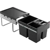 Hailo 3642731 Abfallsorter RAUMSPAR TANDEM 18/8/8/D schwarz mit 34 Liter Abfallvolumen / ab 40 cm Schrankbreite