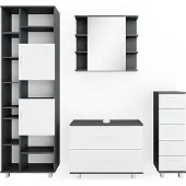 Vicco Badmöbel-Set Ilias Weiß/Anthrazit 4 Teile, mit Hochschrank, Model 34670