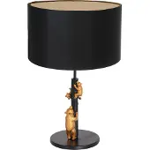 Steinhauer Tischleuchte Animaux 1-flammig Mattschwarz mit goldenen Details und schwarzem Schirm 20x20cm