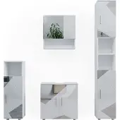 Vicco Badmöbel-Set Irma Weiß Hochglanz mit Einsätzen 4 Teile, mit Hochschrank, Model 39666