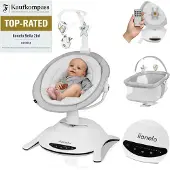 Lionelo Babywippe Bella SET 2in1, 360 Grad, Elektrisch drehbar, für Babys bis zu 9 kg, Rückenverstellung - Grau