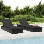 Prolenta Maison Exclusive - Sonnenliegen 2 Stk. mit Tisch Schwarz Poly Rattan