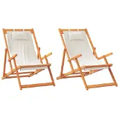 Syfax Klappbare Strandstühle 2 Stk. Creme Stoff