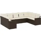 vidaXL 9-tlg. Garten-Sofagarnitur mit Kissen Braun Poly Rattan