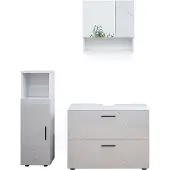 Vicco Badmöbel-Set Irma Weiß Hochglanz 3 Teile, mit Midischrank, Model 38070