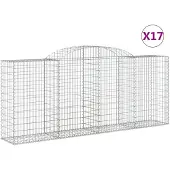 vidaXL Gabionen mit Hochbogen 17 Stk 300x50x120/140cm Verzinktes Eisen