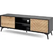 Selsey Boulia - TV-Lowboard Schwarz mit Fischgrätfronten in Eiche, 154 cm