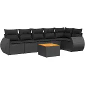 vidaXL 7-tlg. Garten-Sofagarnitur mit Kissen Schwarz Poly Rattan