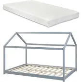 En.casa Kinderbett 'Cerro' Hausbett mit Matratze 140x200cm Grau