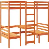 Syfax Hochbett mit Schreibtisch & Stühlen Braun 80x200 cm Kiefernholz