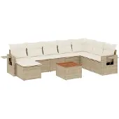 vidaXL 9-tlg. Garten-Sofagarnitur mit Kissen Beige Poly Rattan
